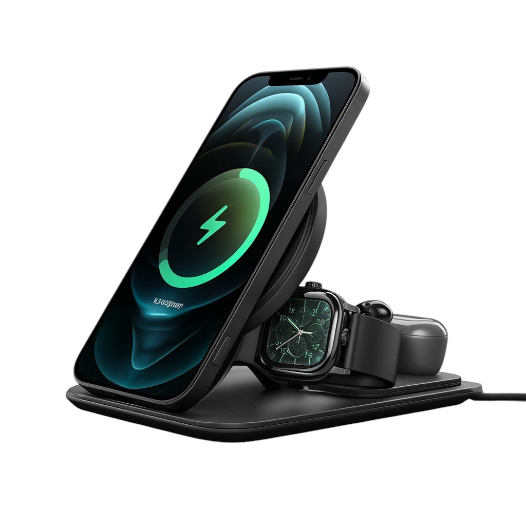 KOVNG 3-in-1 Foldable MagSafe Magnetic Wireless Charger Stand for iPhone, Apple Watch, and AirPods - Compact Travel Companion