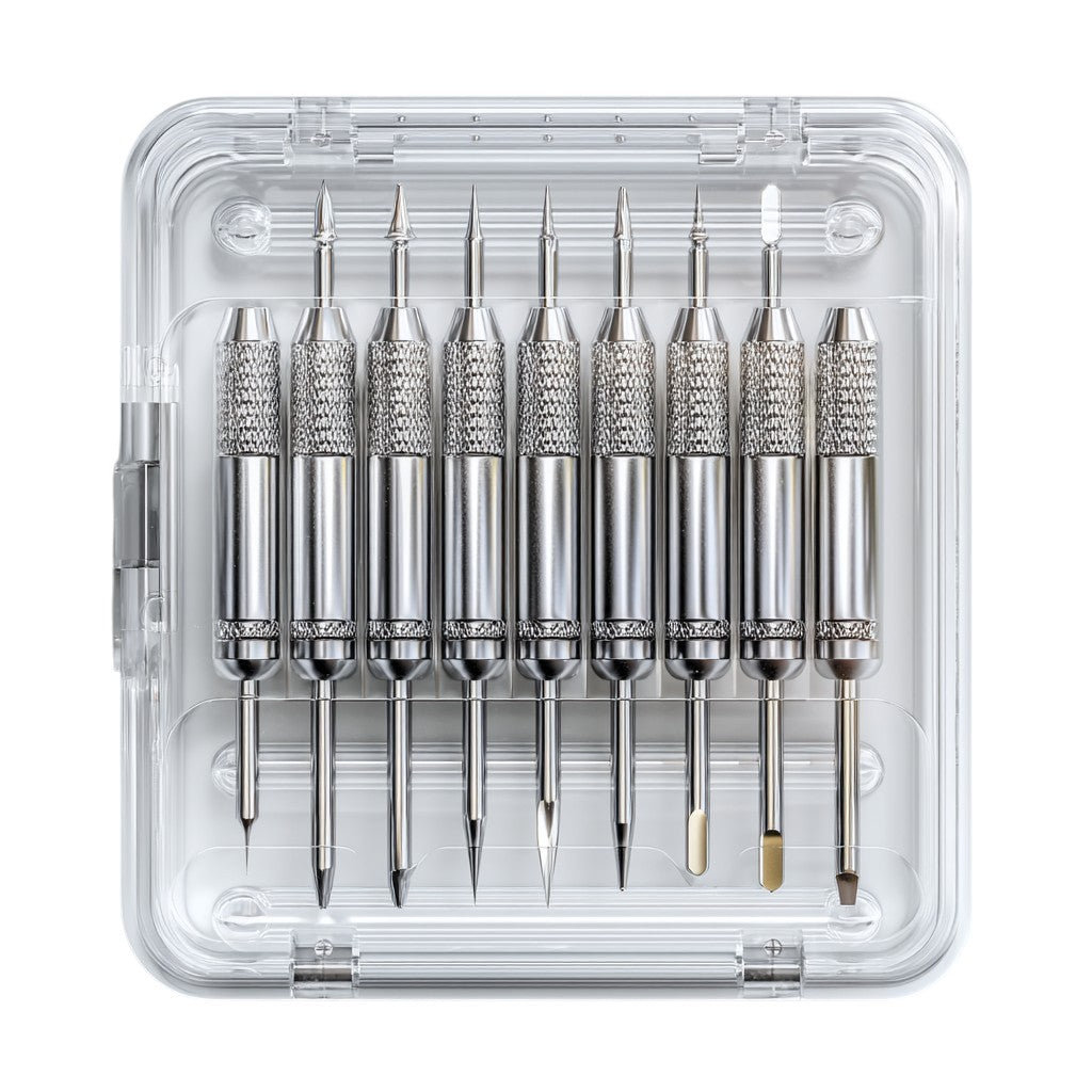 KOVNG Precision Micro-Screwdriver Set - 12-Piece Hardened S2 Steel Tips with Non-Slip Aluminum Handles and Transparent Case