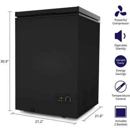 Chest Freezer 3.5 Cu Ft with 2 Removable Baskets Reach In Freezer Chest Quiet Compact Freezer 7 Temperature Settings Black