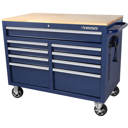 46-in W x 24.5-in D 9-Drawer Mobile Workbench with Hardwood Top and Power Station 锟斤拷 Gloss Black