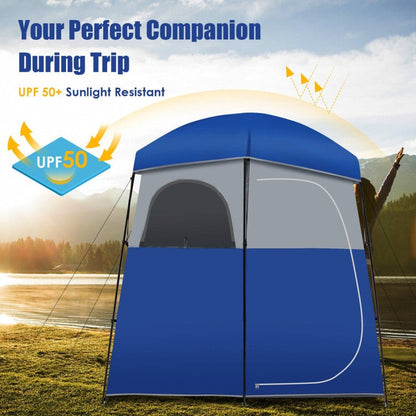 Sturdy Double-Room Camping Privacy Shower Toilet Tent W/ Storage Bag