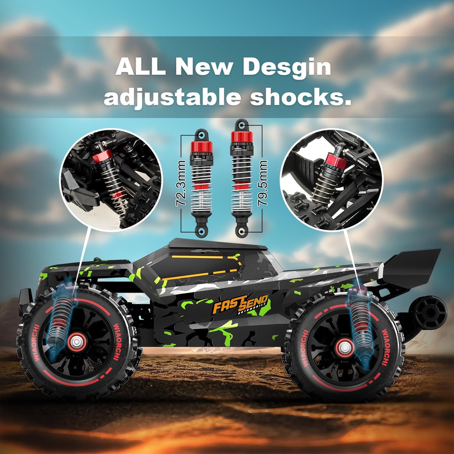 WIAORCHI 1/16 RTR Brushless Fast RC Cars, 42mph with 2 Batteries
