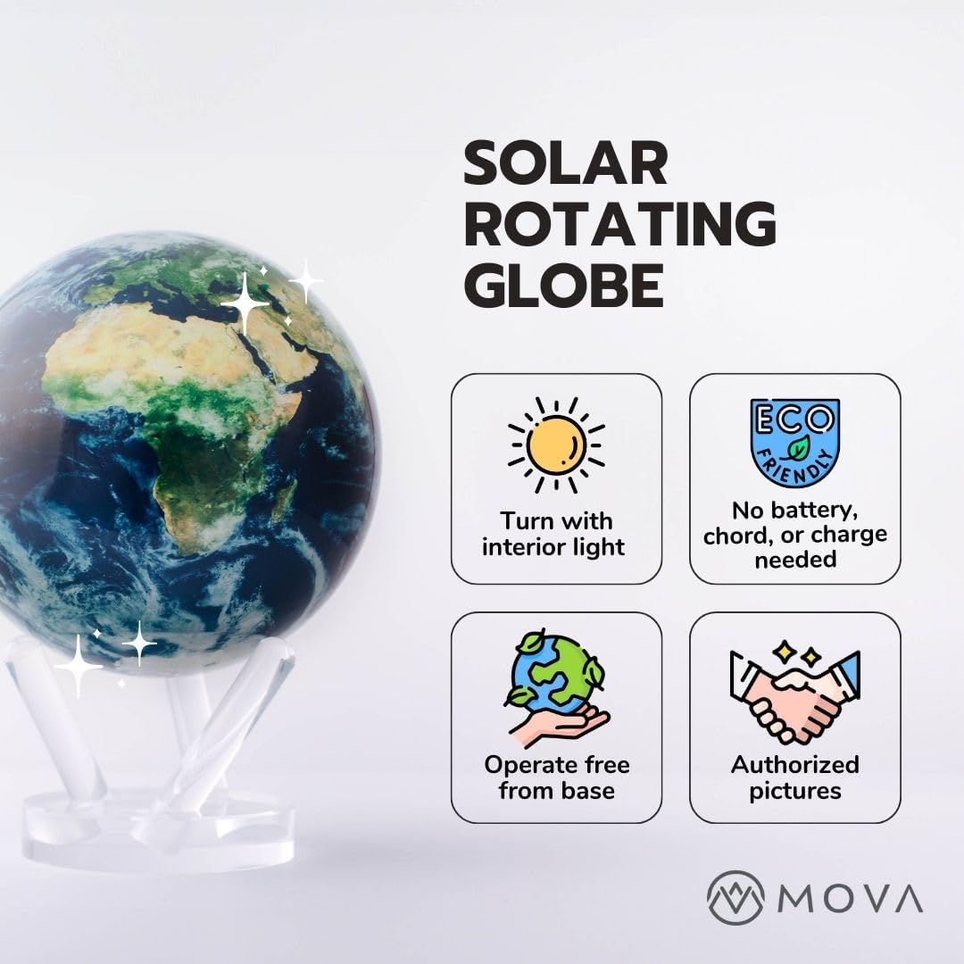 MOVA 4.5" Self-Rotating Globe Earth with Clouds, Light Powered