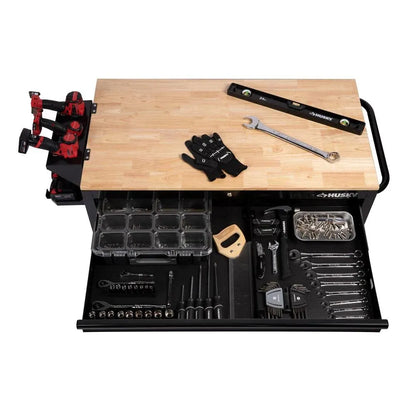 46-in W x 24.5-in D 9-Drawer Mobile Workbench with Hardwood Top and Power Station 锟斤拷 Gloss Black