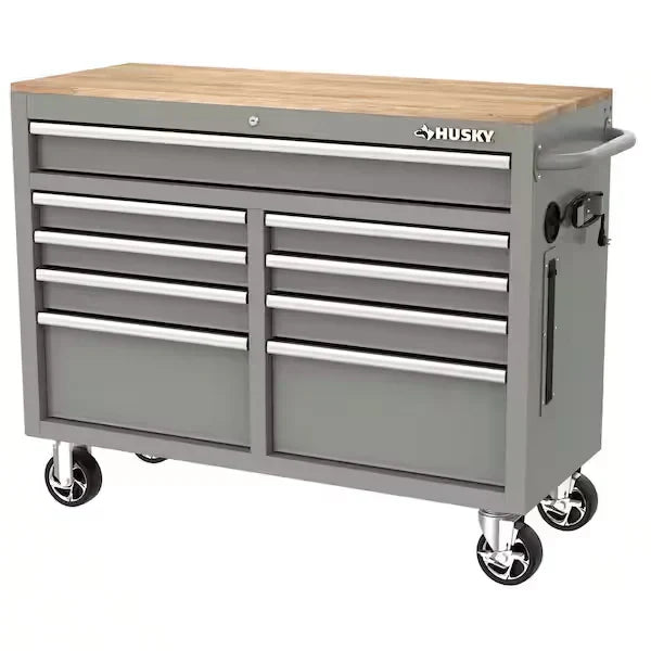 46-in W x 24.5-in D 9-Drawer Mobile Workbench with Hardwood Top and Power Station 锟斤拷 Gloss Black
