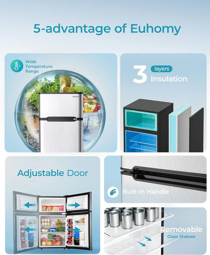 3.2 Cu.Ft Mini Fridge with Freezer �� 2-Door Compact Refrigerator for Bedroom, Dorm, Office or Apartment, Silver3.2 Cu.Ft Mini Fridge with Freezer �� 2-Door Compact Refrigerator for Bedroom, Dorm, Office or Apartment, Silver