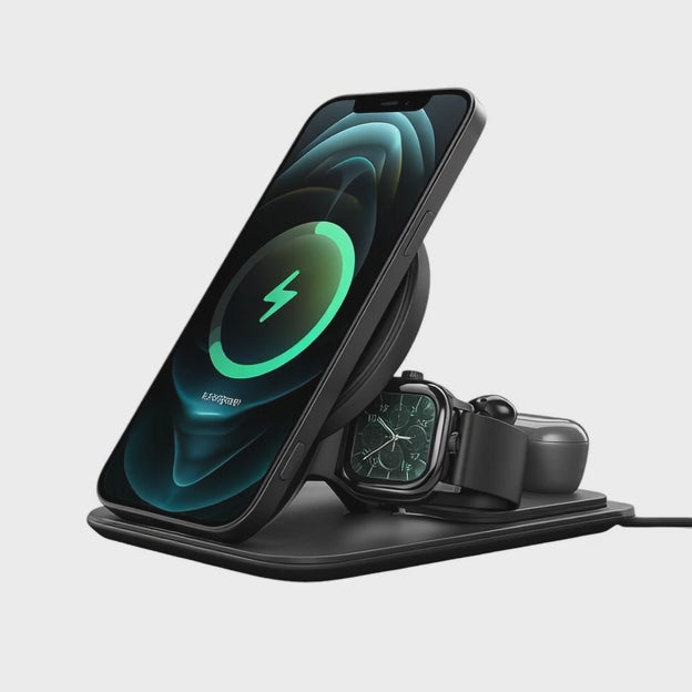KOVNG 3-in-1 Foldable MagSafe Magnetic Wireless Charger Stand for iPhone, Apple Watch, and AirPods - Compact Travel Companion